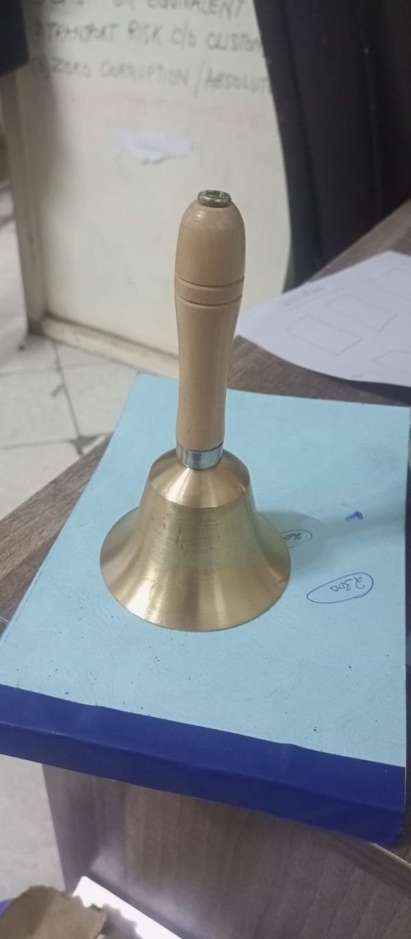 Gold-colour School Bells 6.5cm with Wooden Handle. - Image 1
